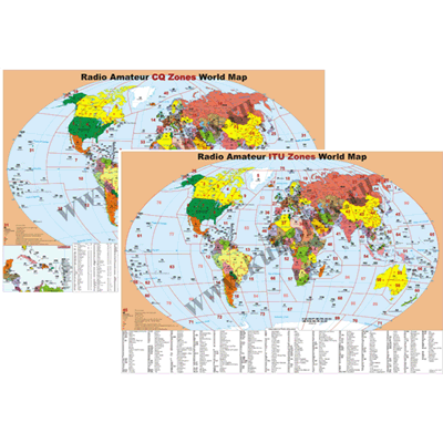 Радиолюбительская двухсторонняя карта мира CQ-ITU. компактная 70x50 см , 2022 Edition