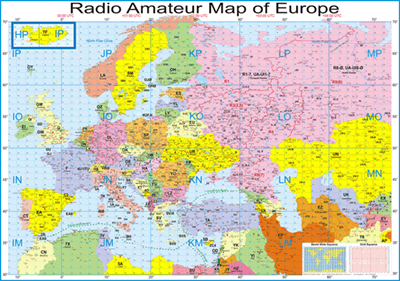 Радиолюбительская карта Европы. Размер карты 100х70см. УКВ квадраты