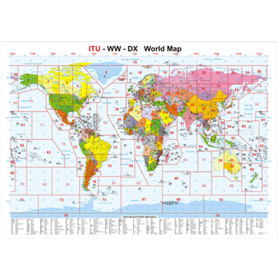 Радиолюбительская карта мира ITU-WW-DX World Map. Супер размер 140х200см, на виниле, упаковка для пересылки. 2022